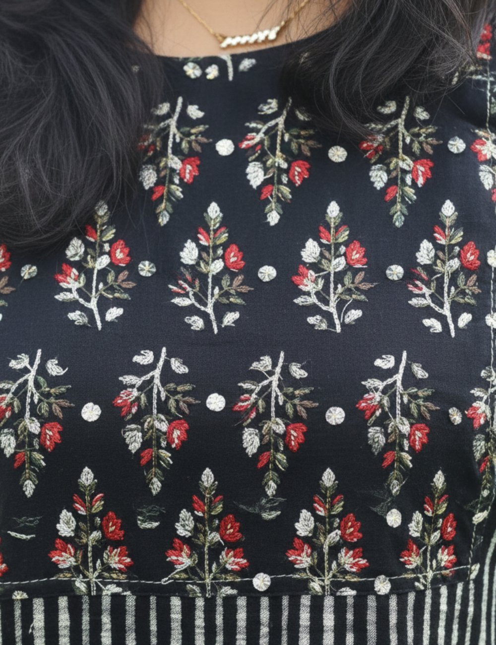 Black Cotton Kurti With Heavy Mirror Yoke Work