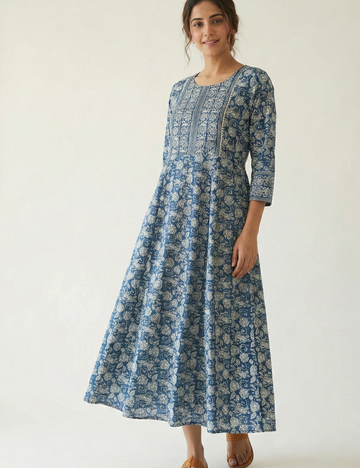 Light Navy Cotton Umbrella Kurti