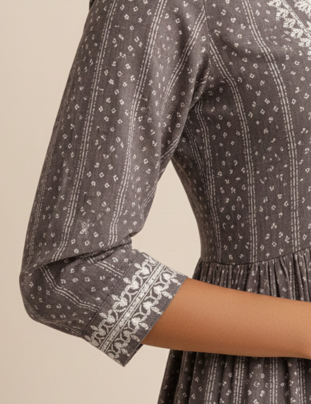 Grey and White Embroidered Rayon Cotton Anarkali Kurti