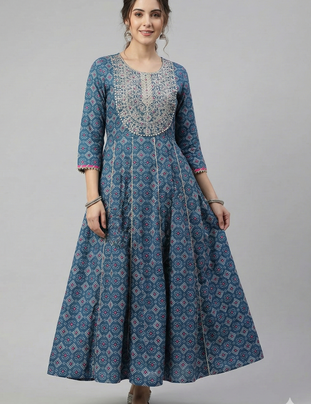 Blue Cotton Umbrella Kurti