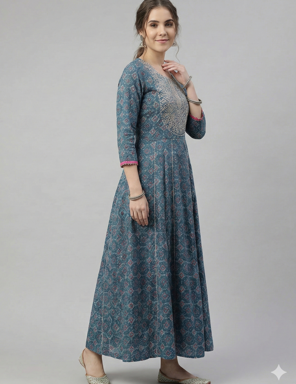 Blue Cotton Umbrella Kurti