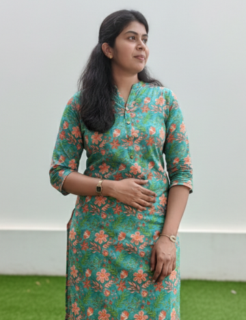 Teal Bluish Green Cotton Kurti