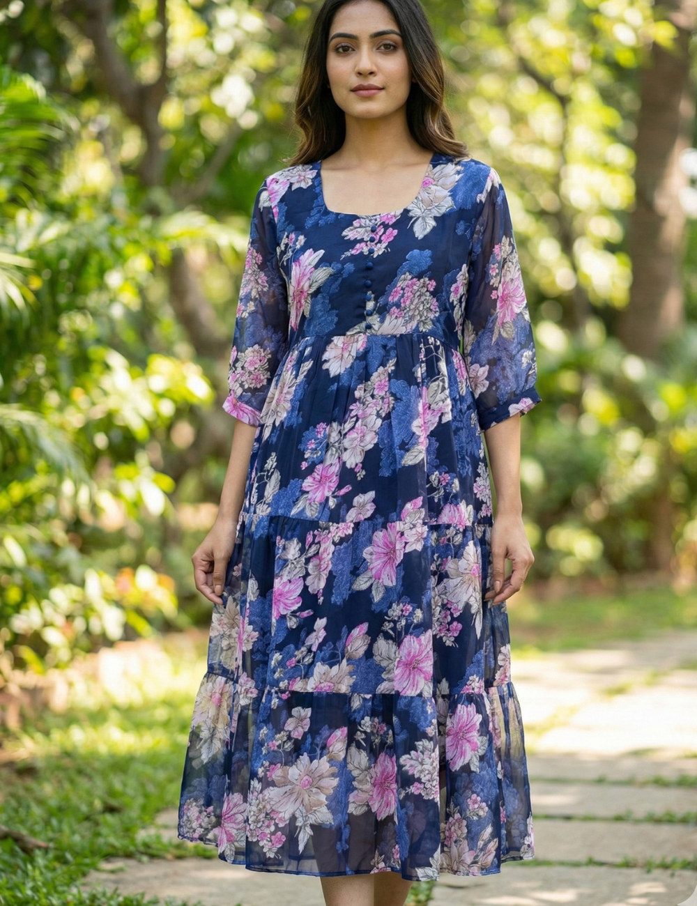 Georgette Floral Frock Blue