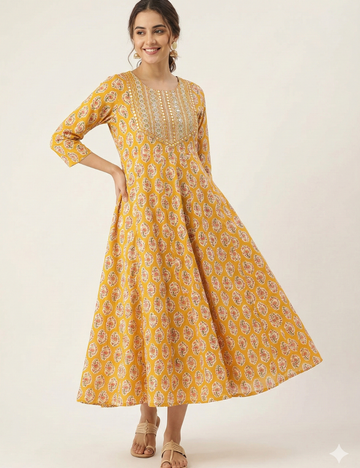 Yellow Umbrella Cotton Kurti