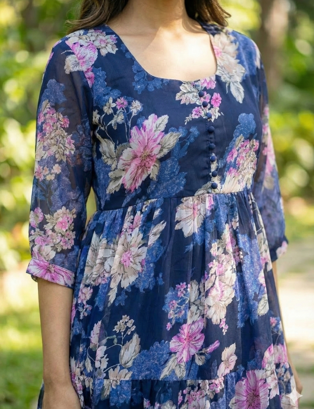 Georgette Floral Frock Blue