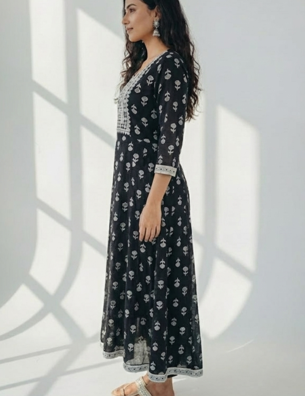 Pure Black and White Umbrella Cotton Kurti