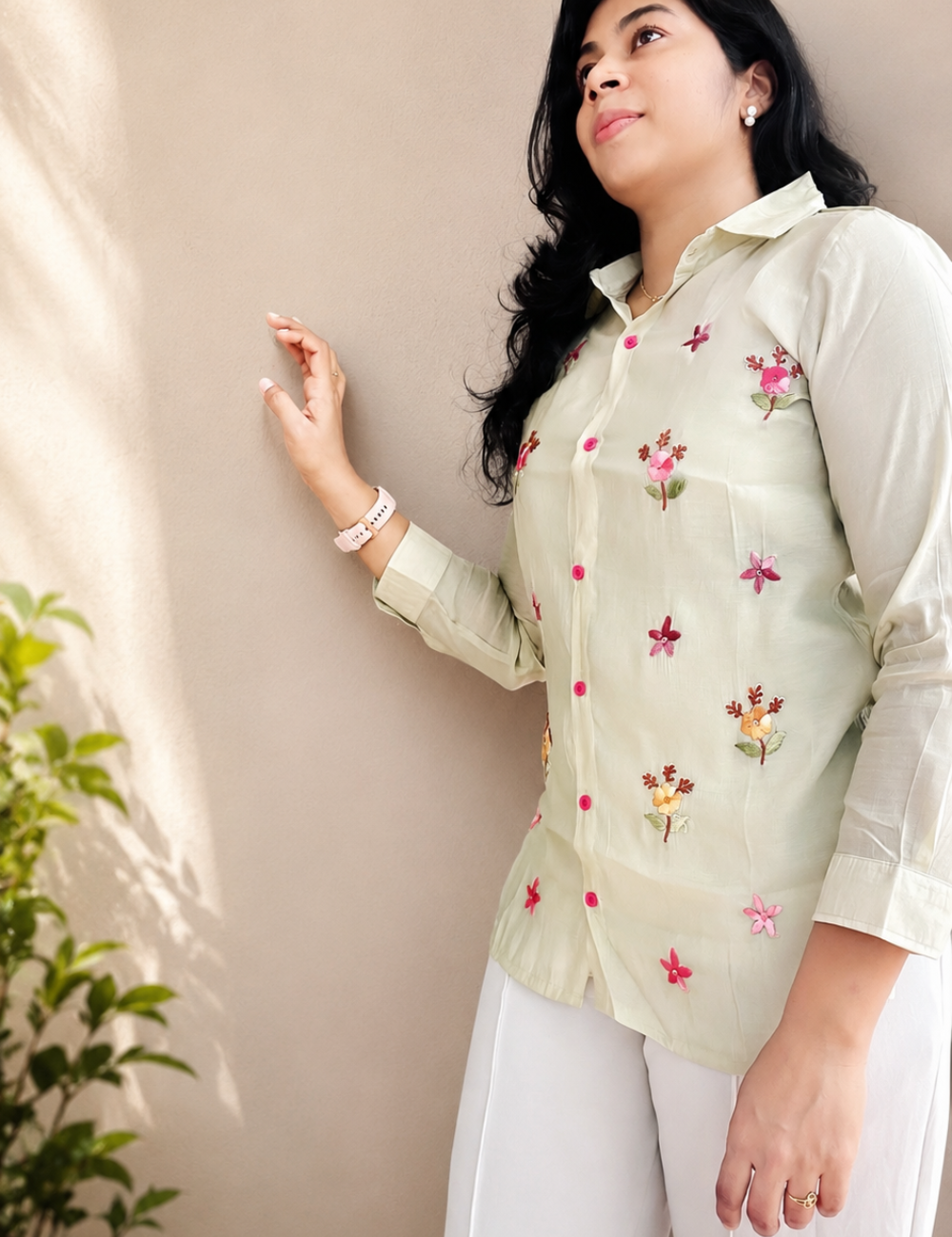 Pastel Green Mulchanderi Embroidered Short Top