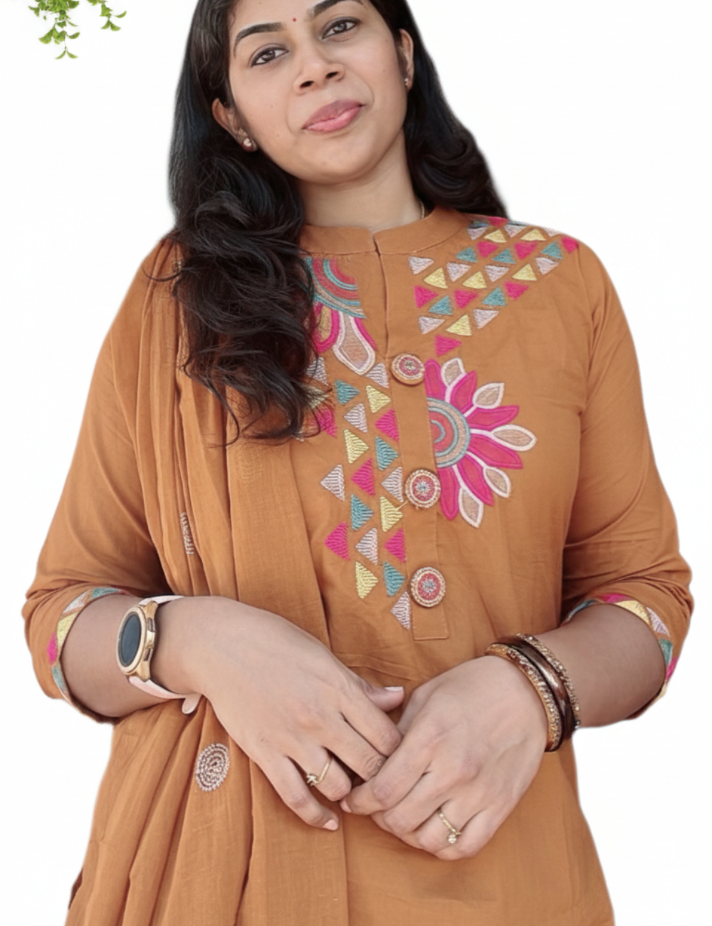 Light Brown Embroidered Cotton Suit Set