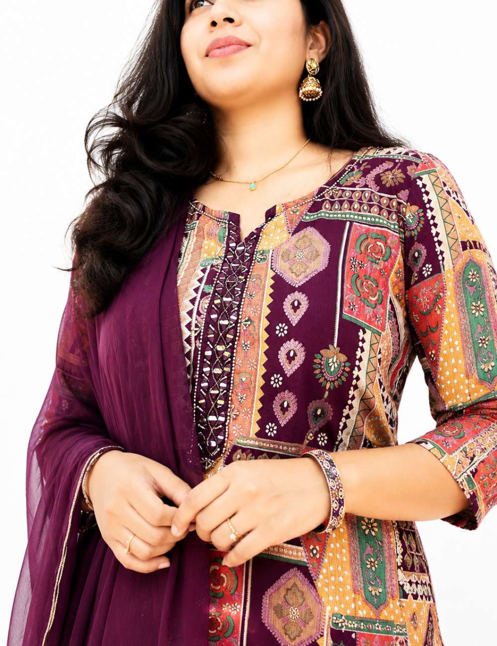 Purple Printed Suit Set