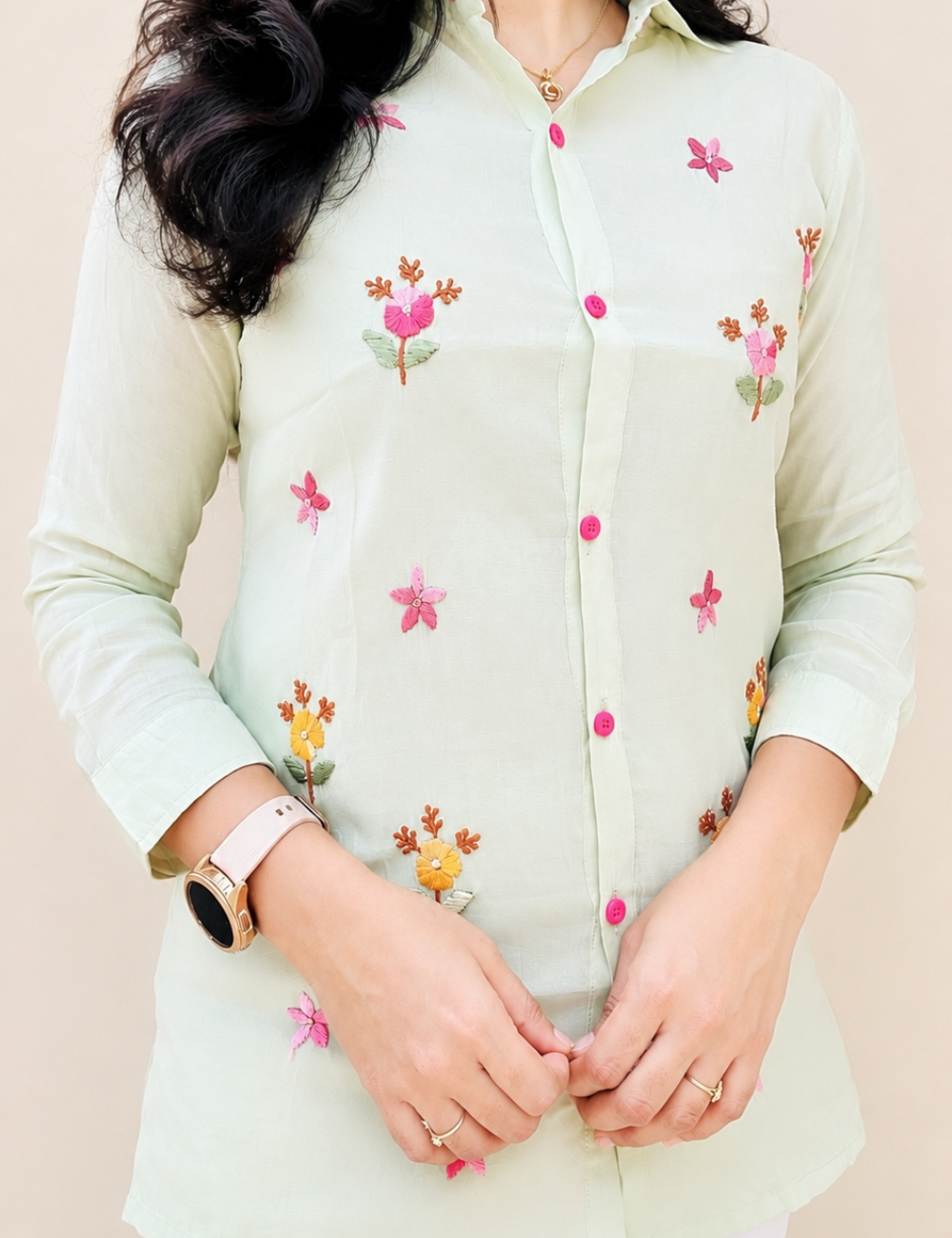 Pastel Green Mulchanderi Embroidered Short Top