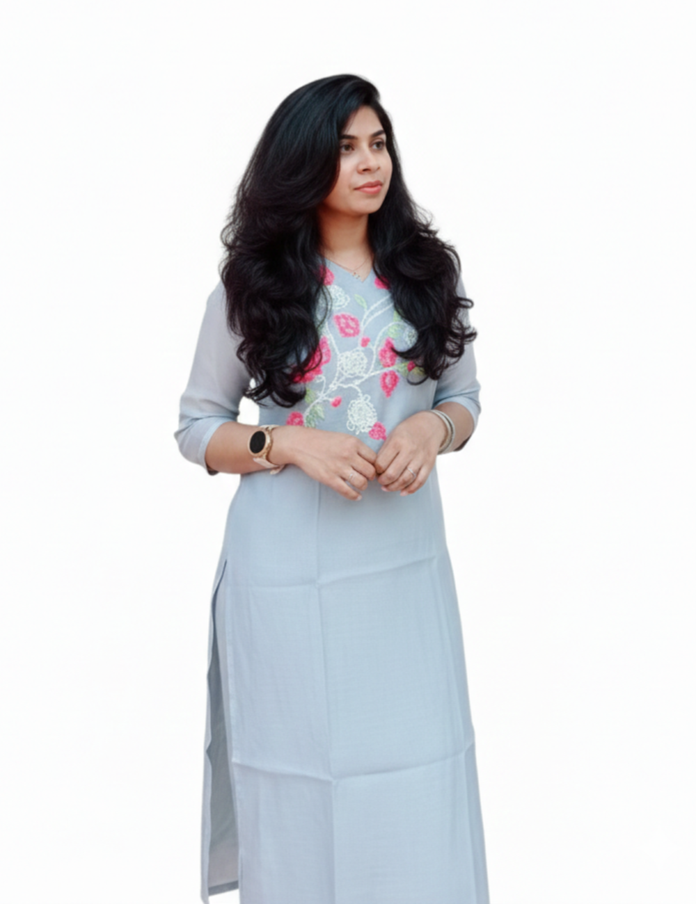 Grey Mul Chanderi With Yoke Embroidery Suit Set