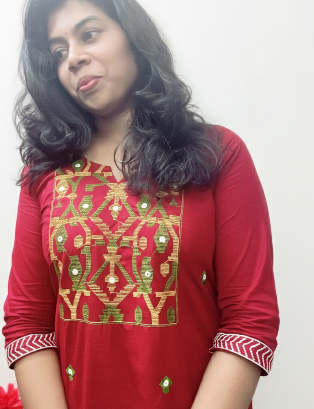 Maroon Yoke Embroidery Cotton Coord Set