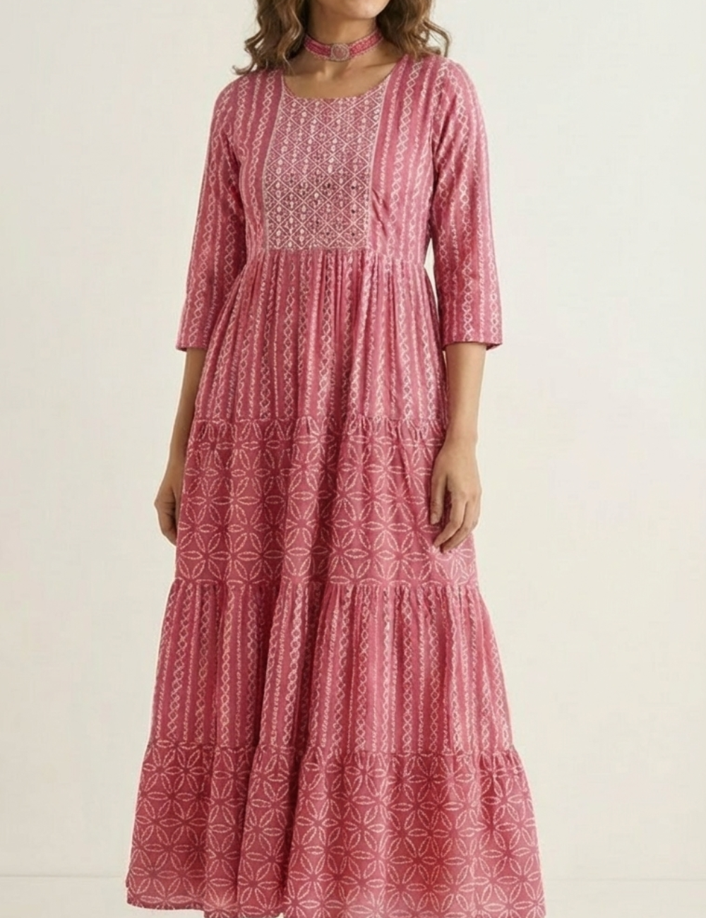 Pink Princess Gown Rayon Cotton with Real Mirror Work