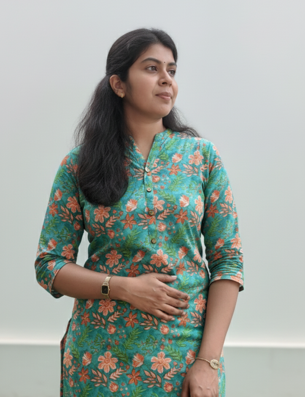 Teal Bluish Green Cotton Kurti