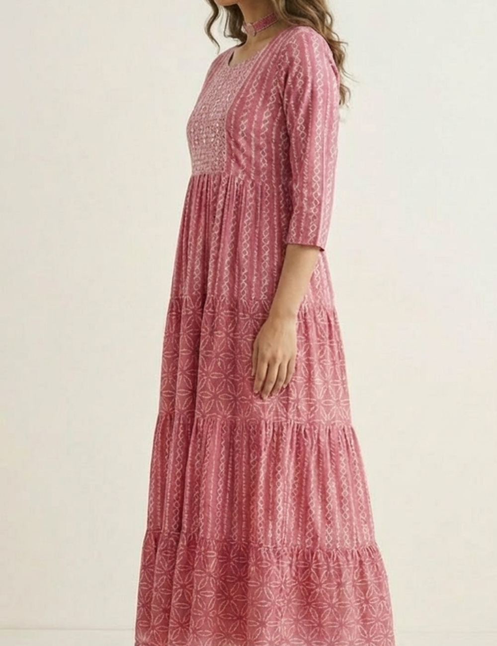 Pink Princess Gown Rayon Cotton with Real Mirror Work