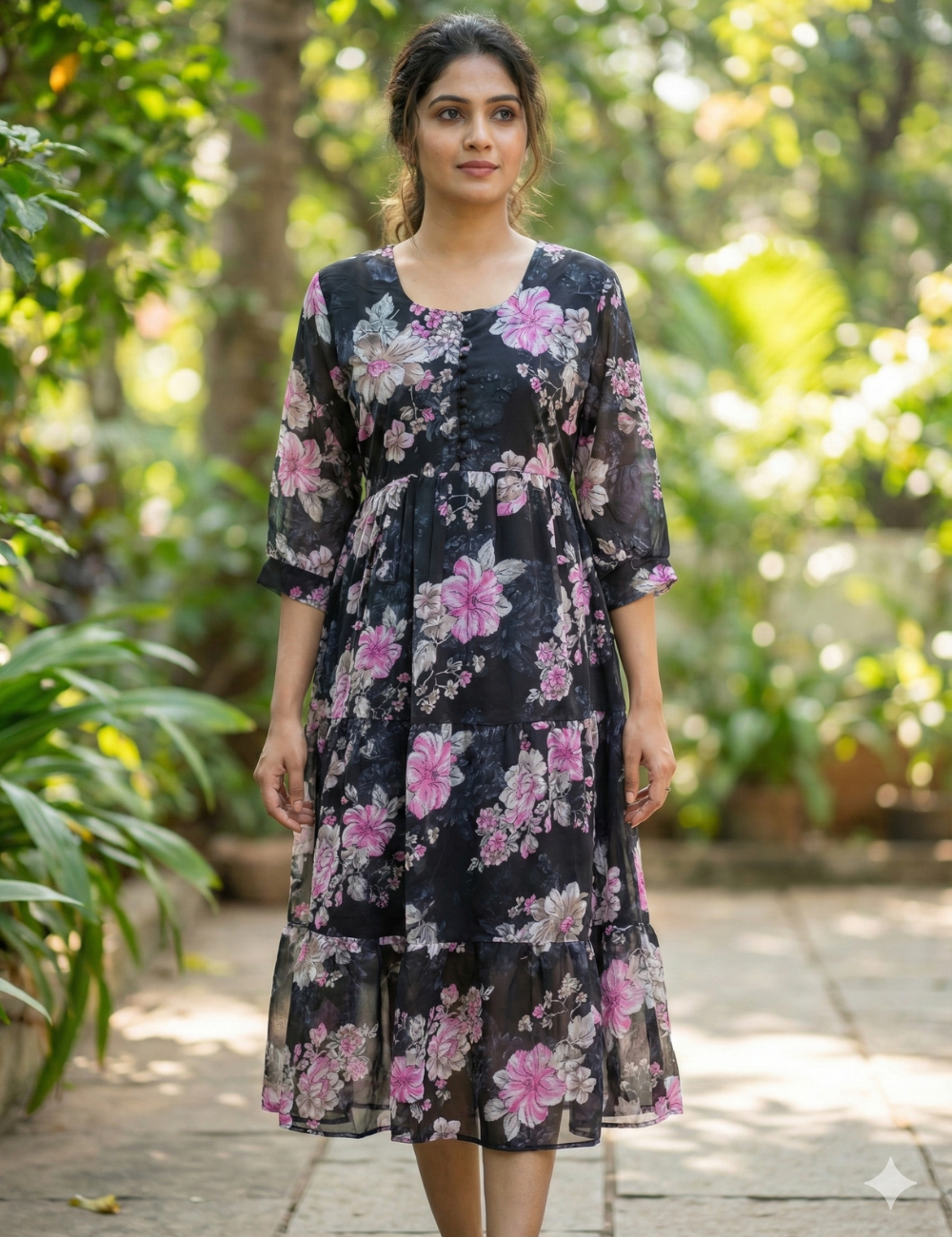 Georgette Floral Frock Black