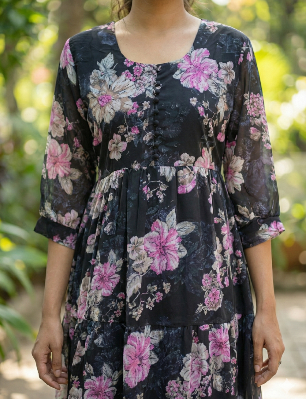 Georgette Floral Frock Black