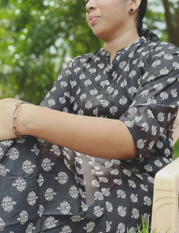 Black with White Print Cotton Kurti