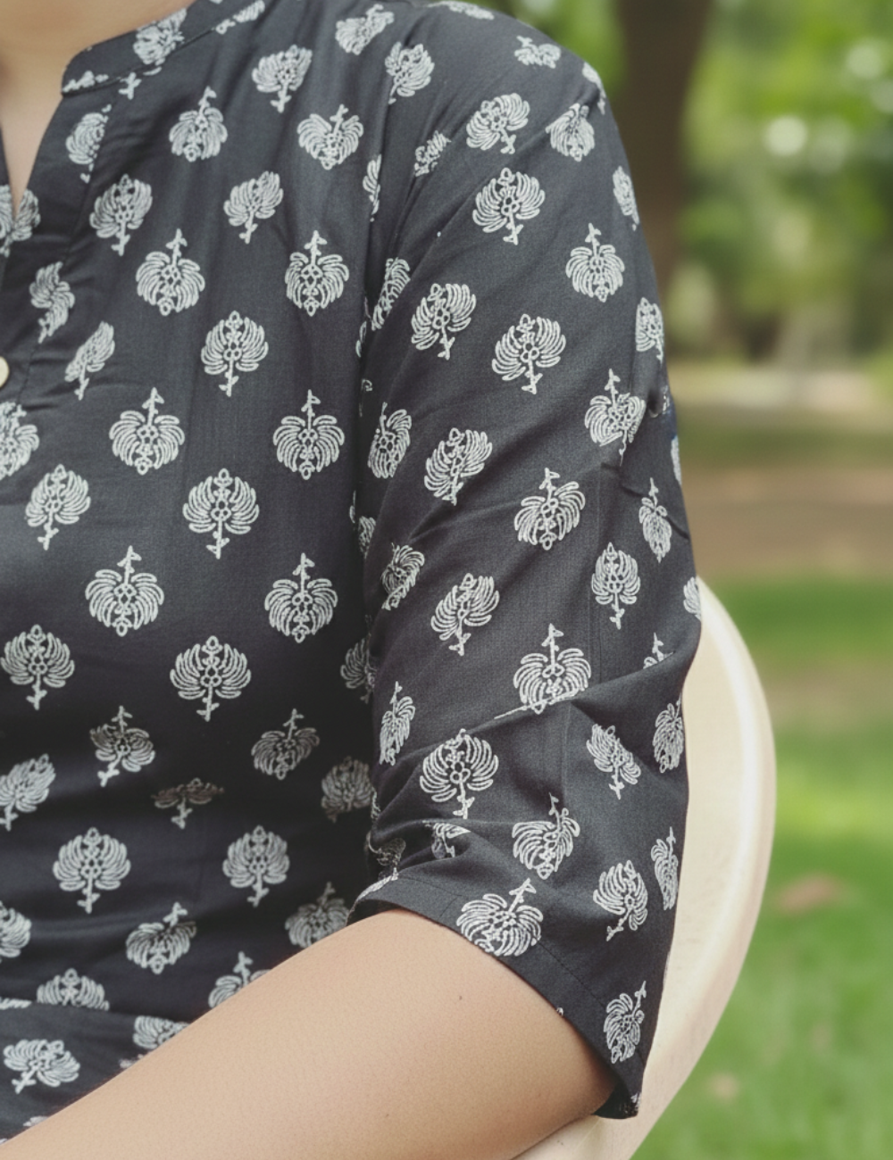 Black with White Print Cotton Kurti