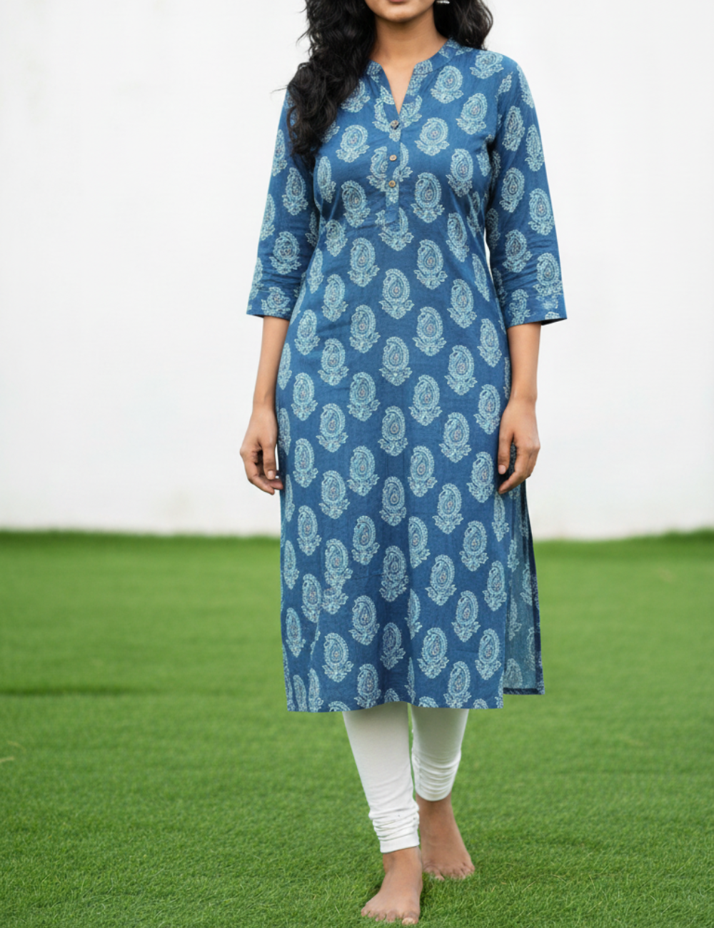 Blue with White Print Cotton Kurti