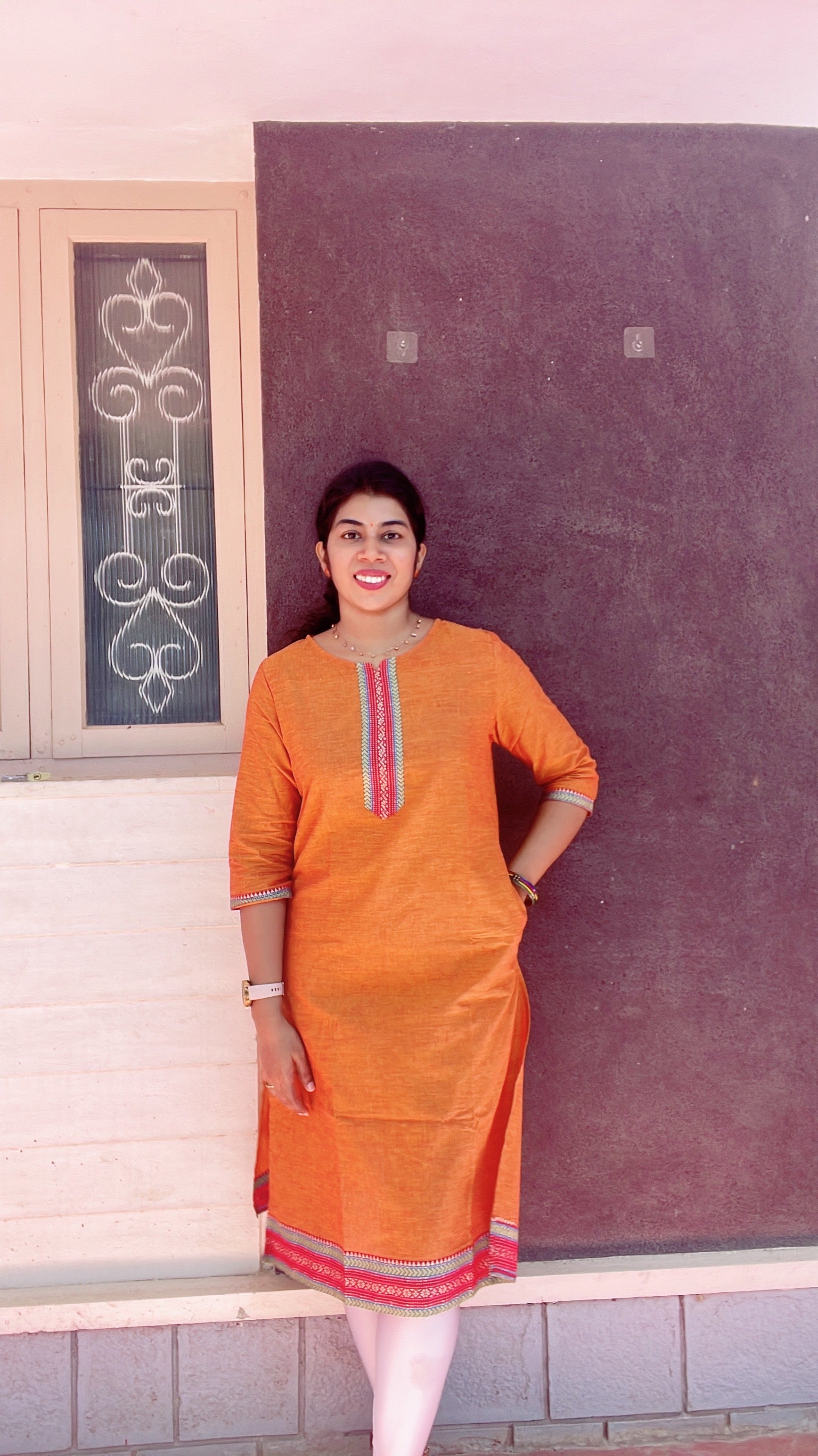 Rust orange chettinad cotton kurti