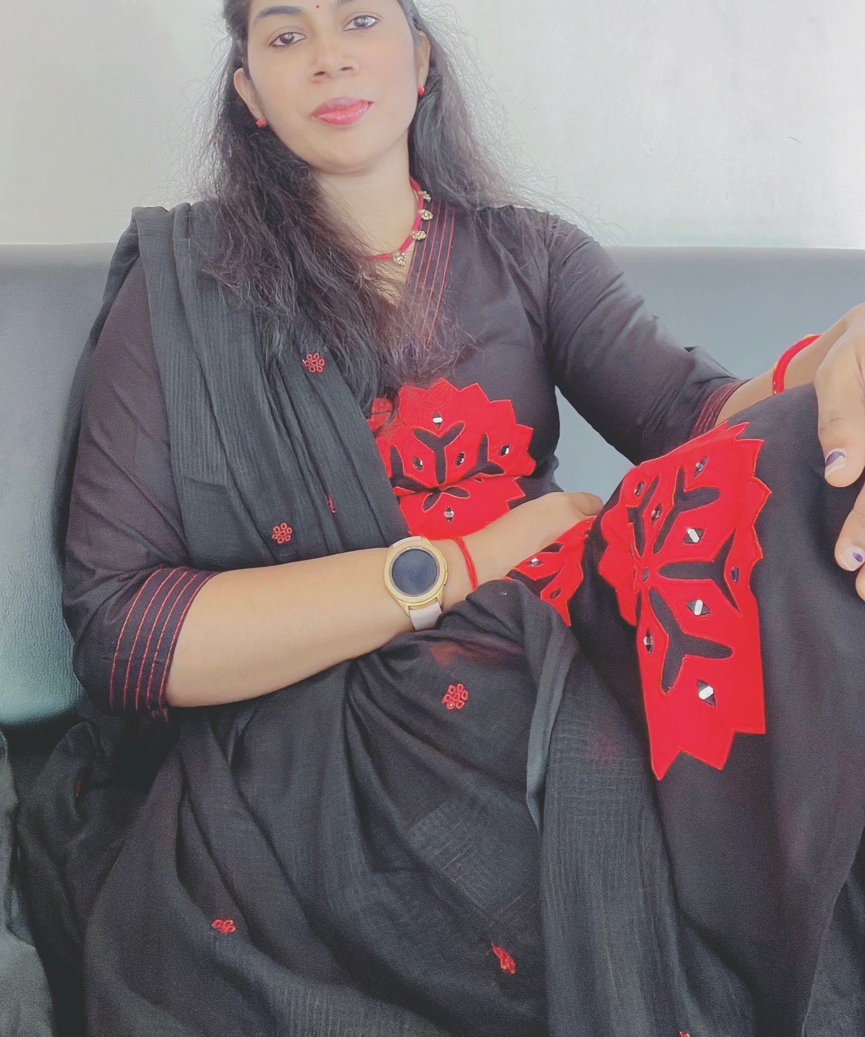 Black Applique Work Suit Set