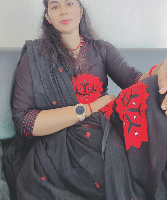 Black Applique Work Suit Set