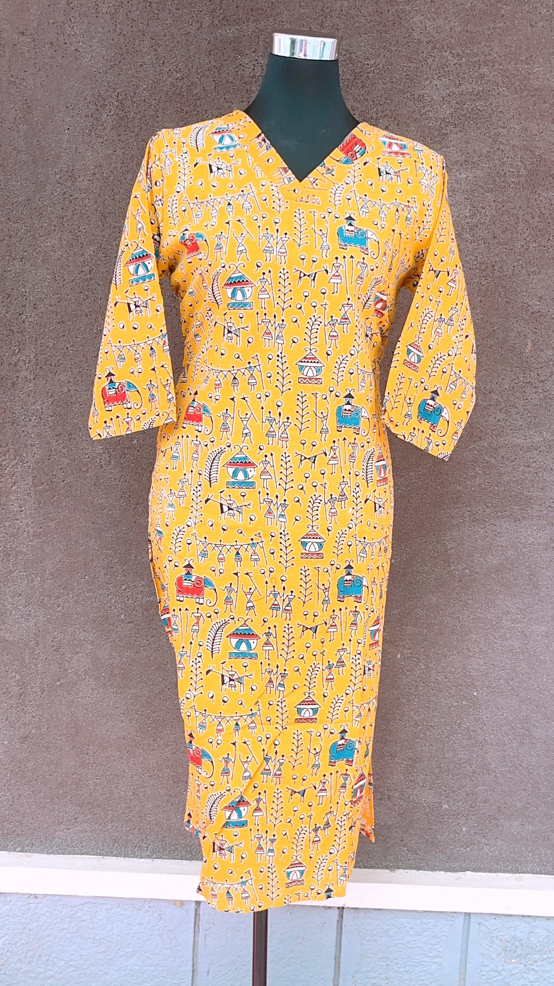 Mango yellow warli print kurti