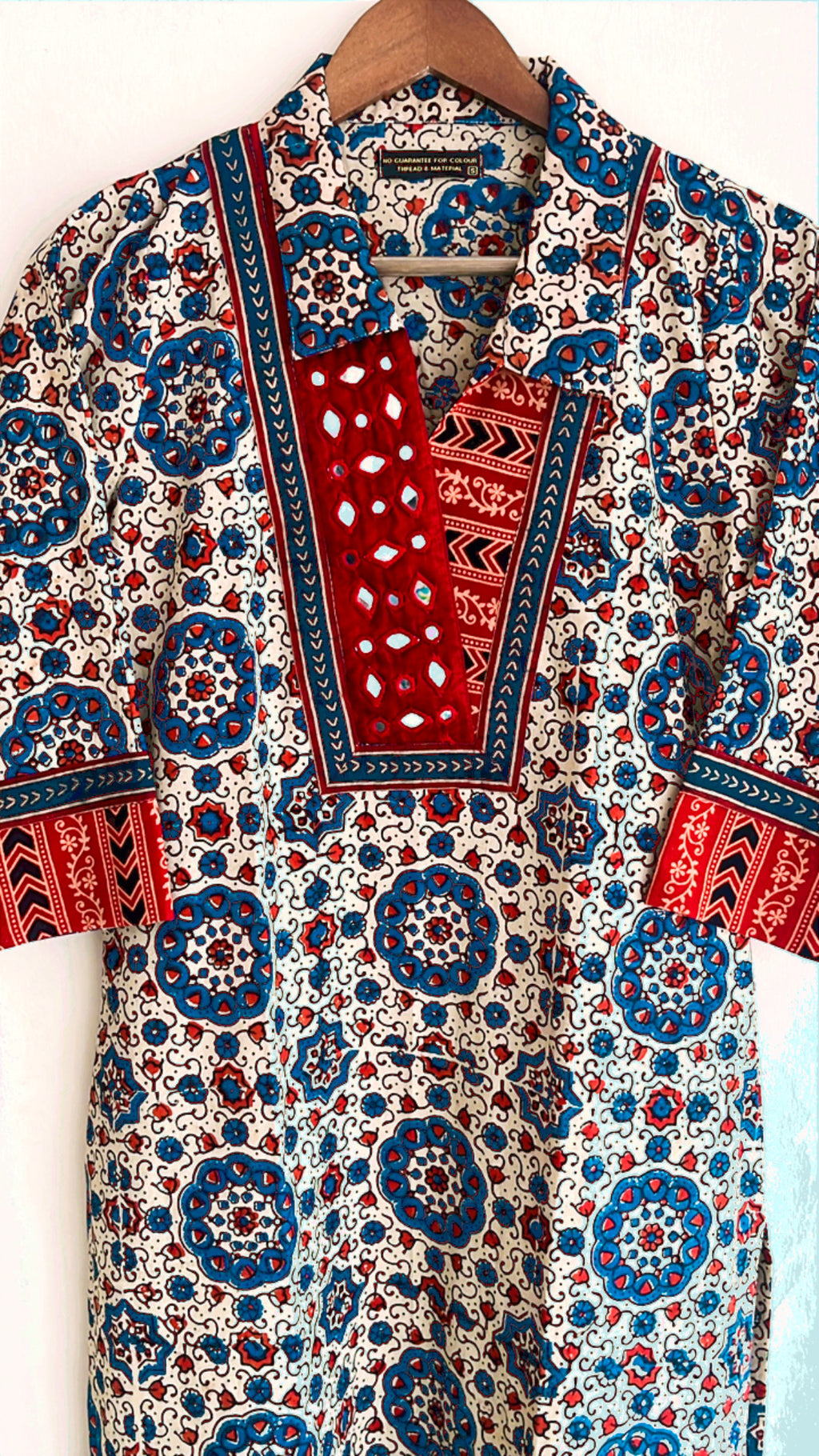 Cream with red ajrakh with real mirror work