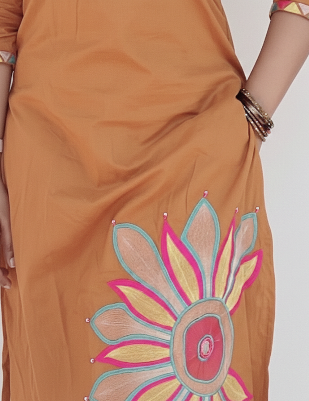 Light Brown Embroidered Cotton Suit Set