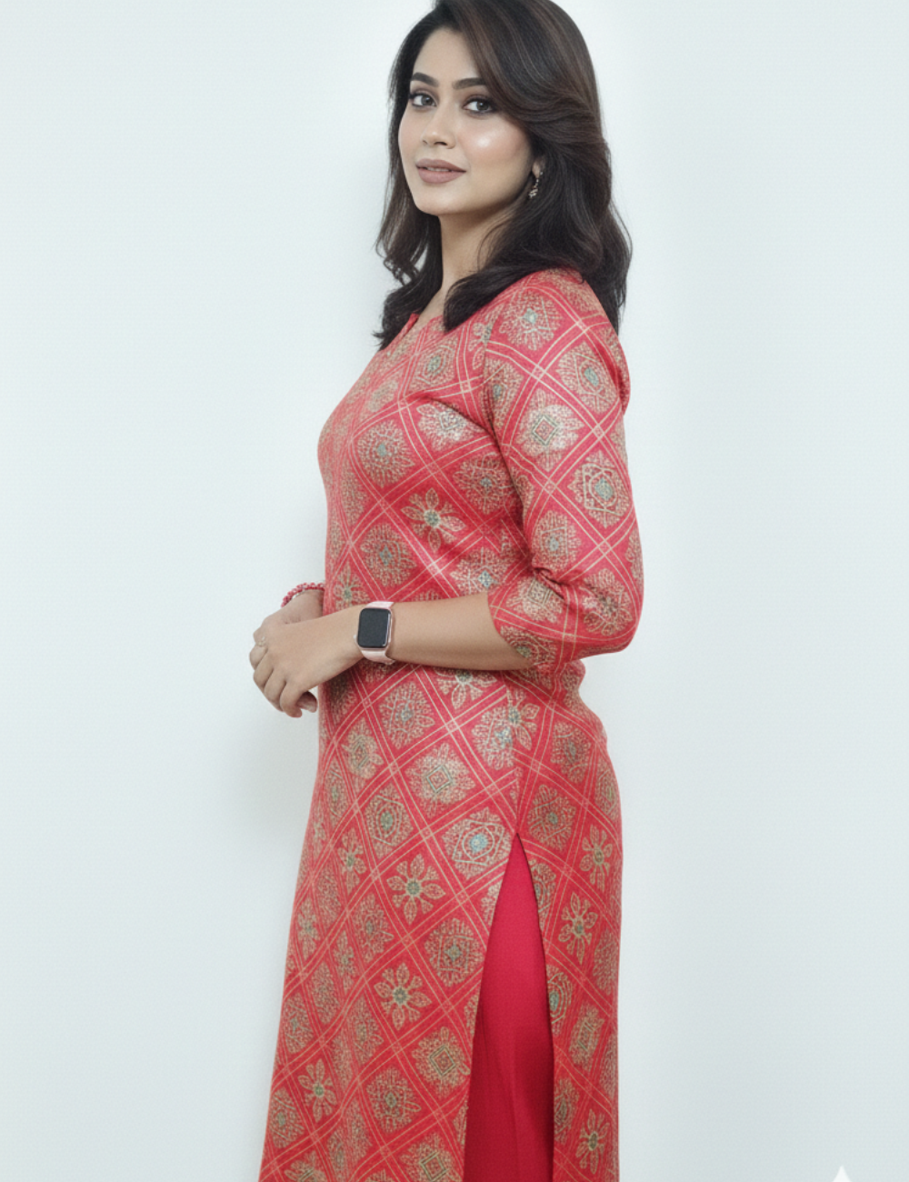 Pink Gaji Silk Mirror Work Kurti