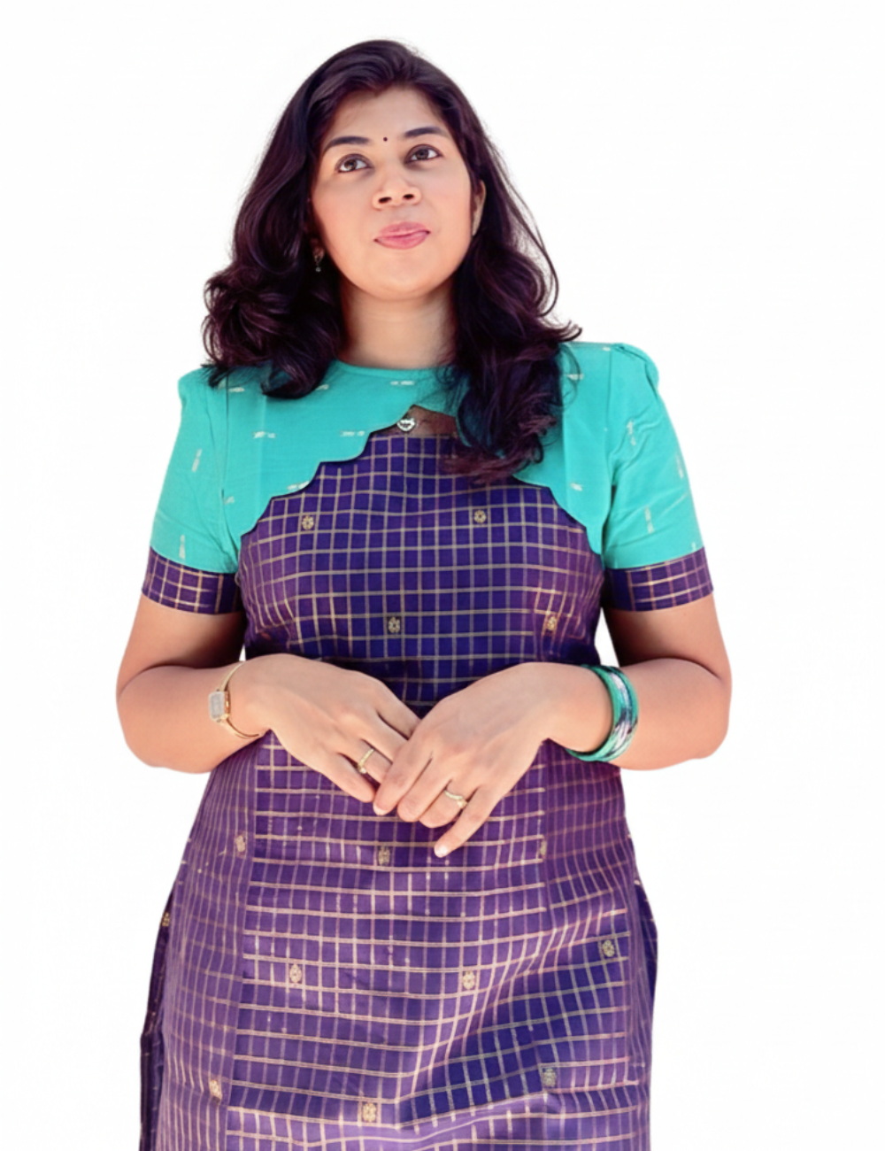 Dark Blue With Teal Green Raw Silk Kurti
