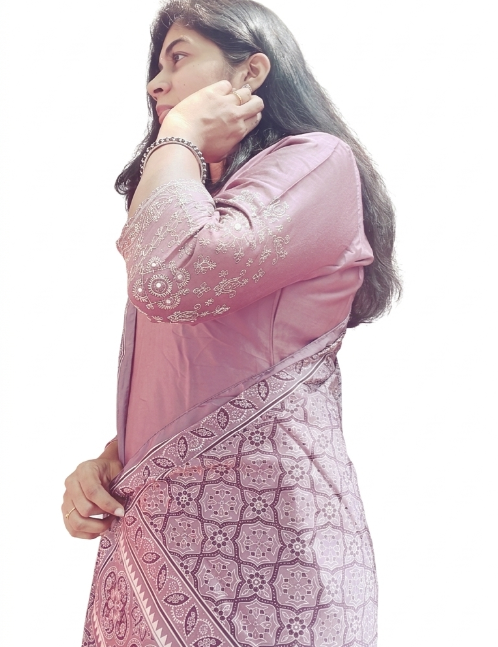 Dusty Rose Gaji Silk Embroidery Suit Set