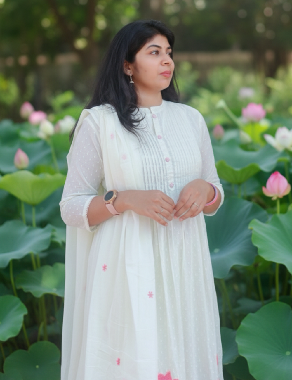 White MulCotton Embroidered Suit Set