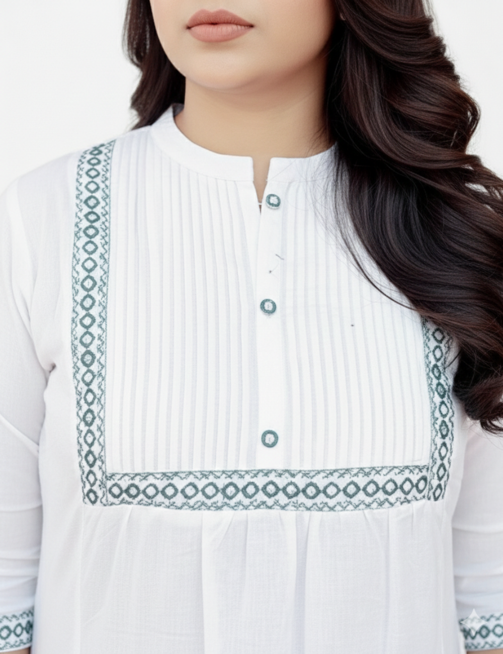 White With Yoke Work Cotton Short Kurti