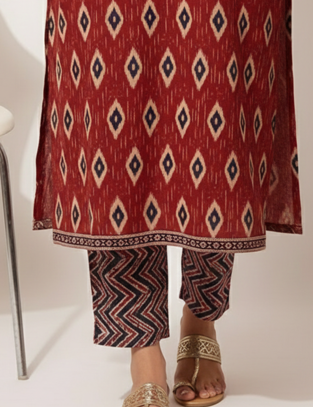 Red and Black 3 Piece Cotton Suit Set