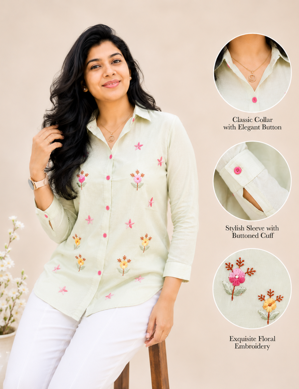 Pastel Green Mulchanderi Embroidered Short Top