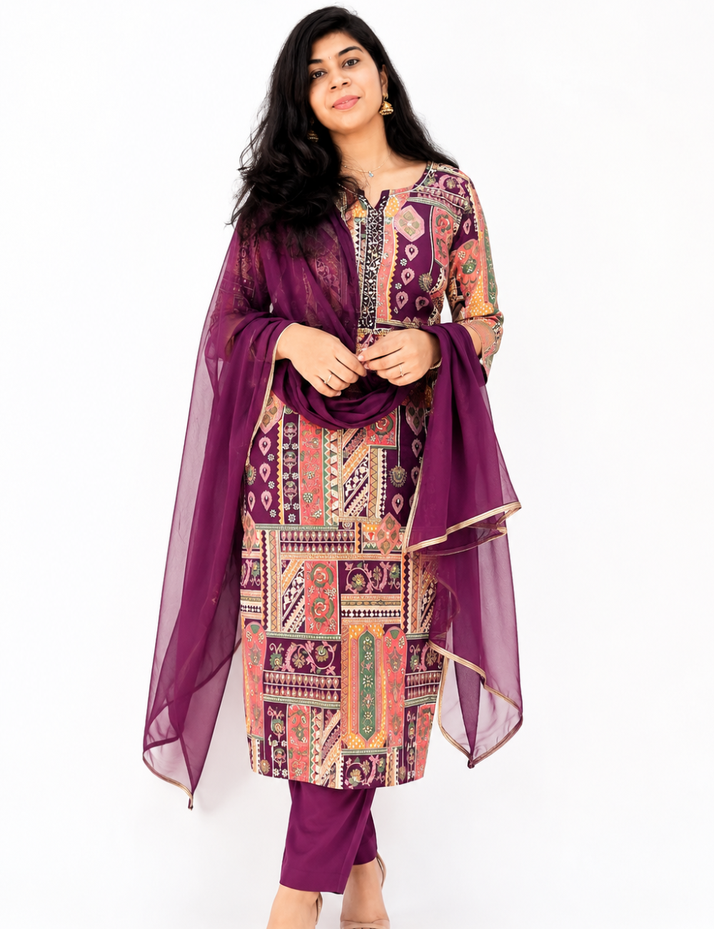 Purple Printed Suit Set