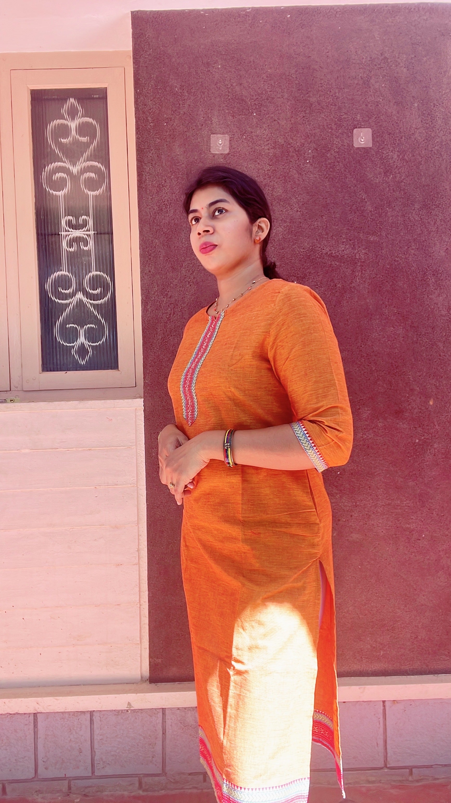 Rust orange chettinad cotton kurti