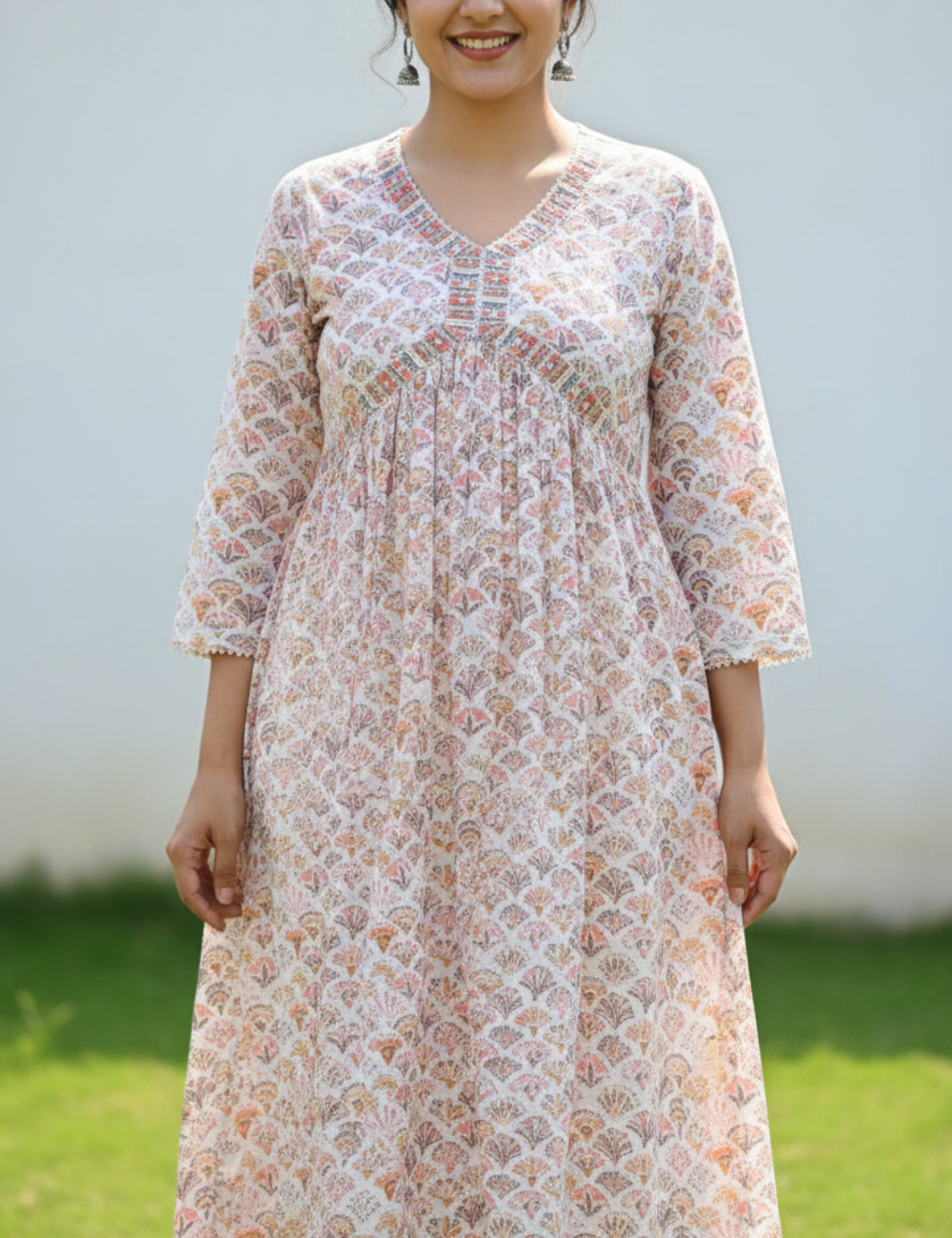 Alia Cut White Print Cotton Kurti