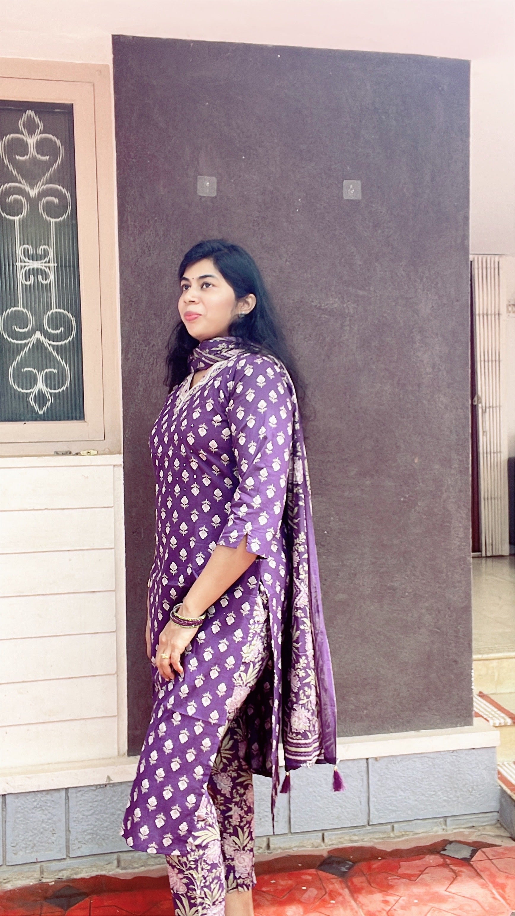 Purple Cotton Suit Set