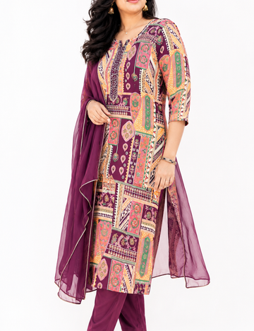 Purple Printed Suit Set