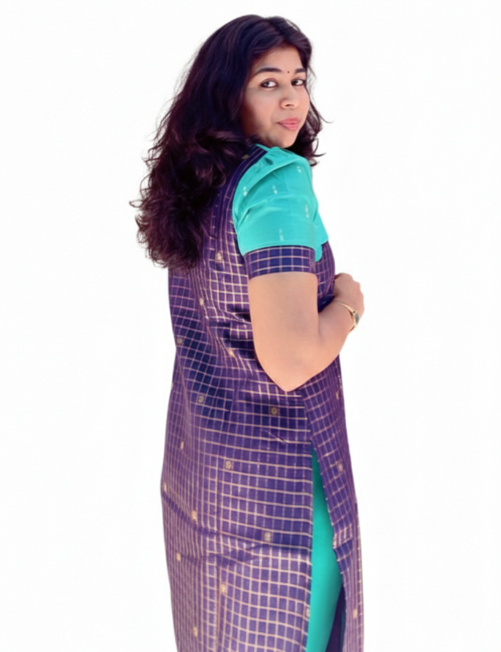 Dark Blue With Teal Green Raw Silk Kurti