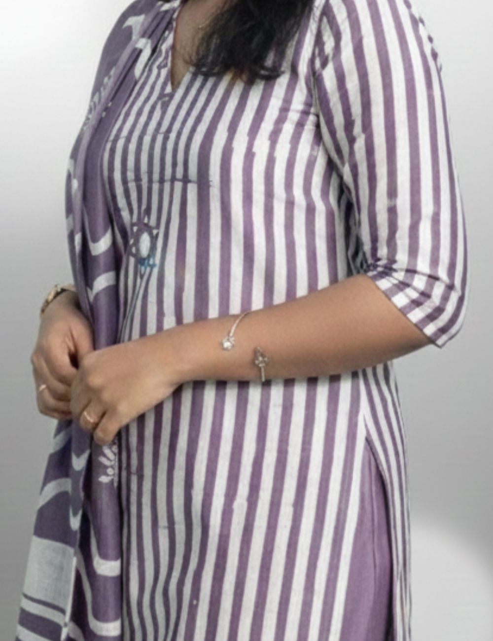 Batik Print Lavender Mirror Work Suit Set