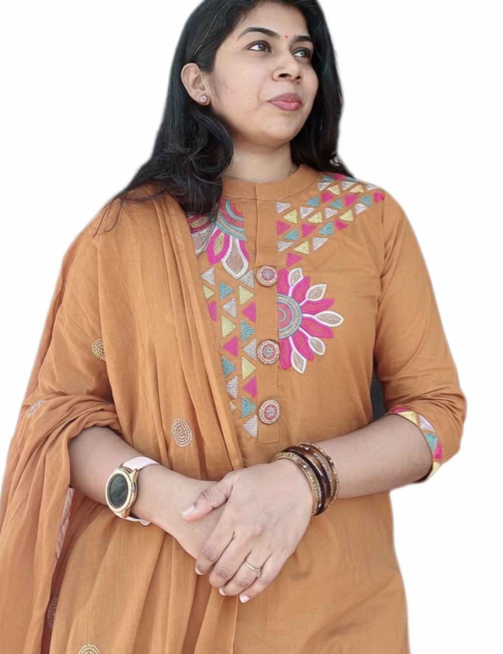 Light Brown Embroidered Cotton Suit Set