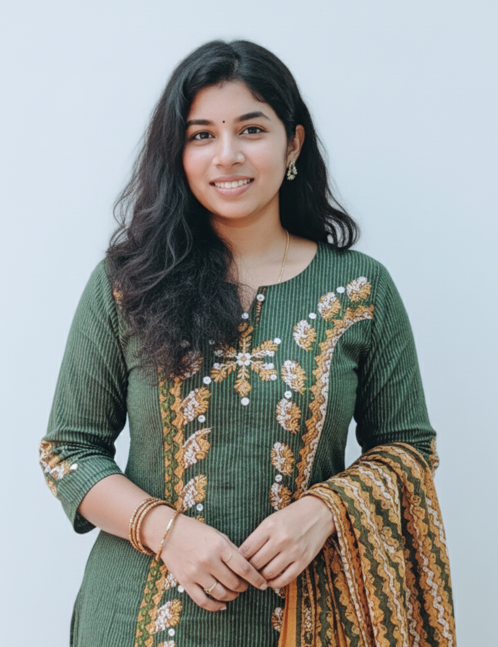 Green Applique Cotton Suit Set