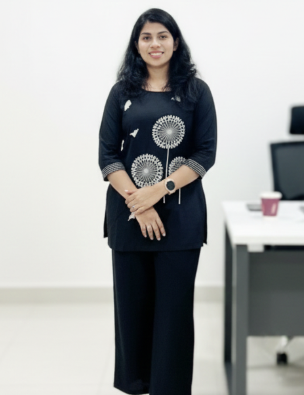 Black Cotton Coord Set With Embroidery (Short)