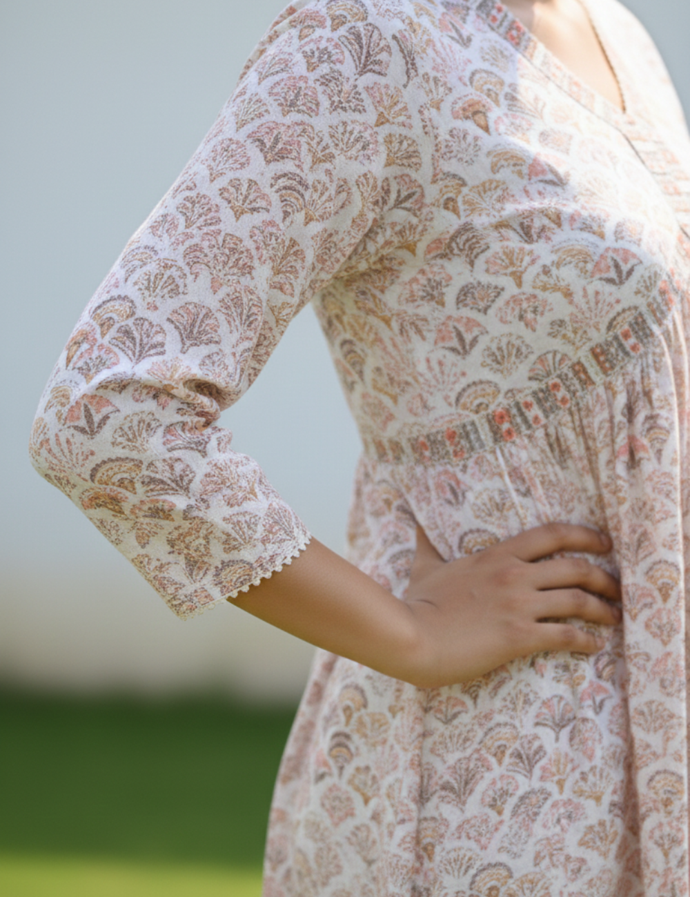 Alia Cut White Print Cotton Kurti