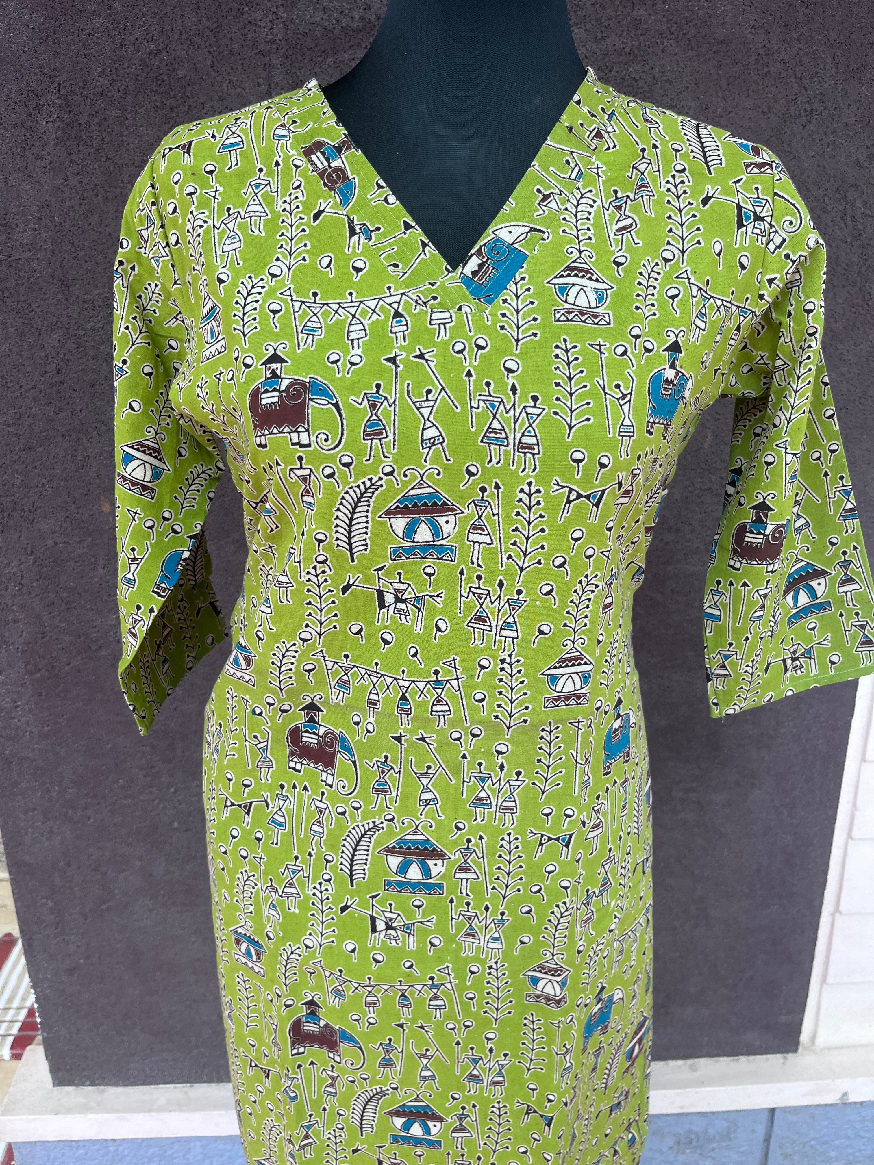Parrot green warli print kurti