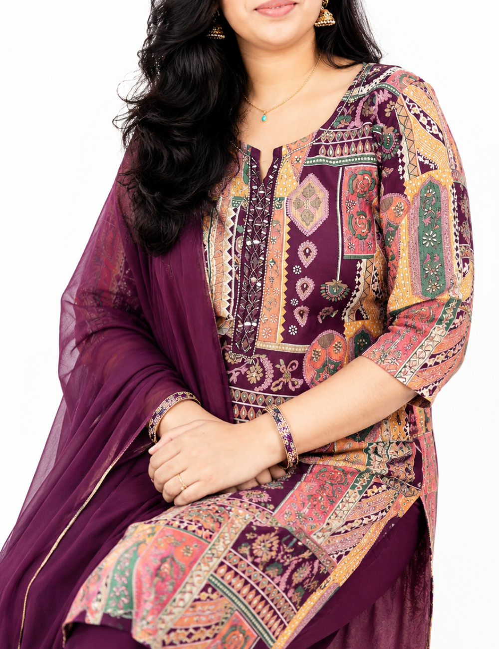 Purple Printed Suit Set